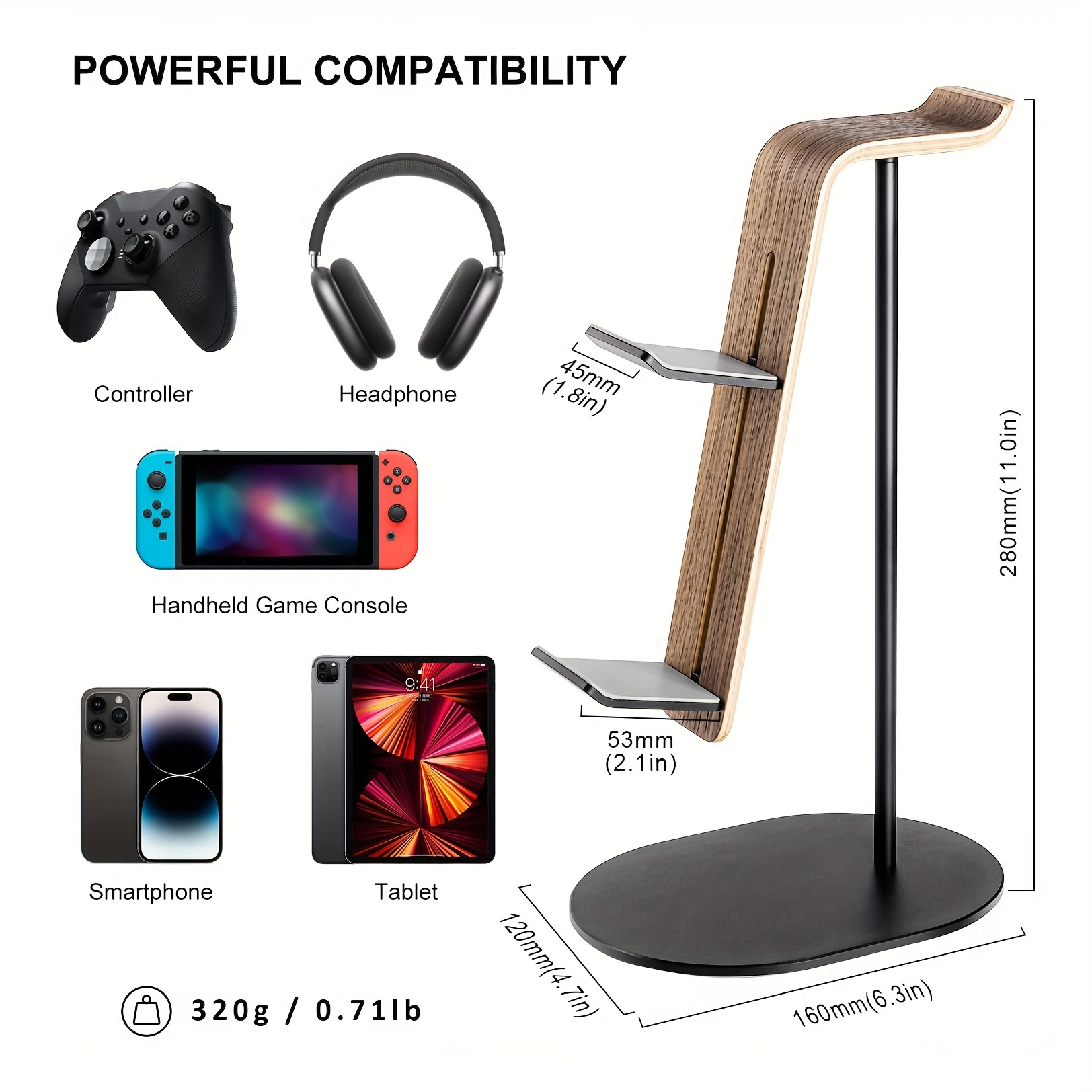 Gaming Accessories Headset - Houten controller- en headsethouder, universele gaming-hoofdtelefoonstandaard